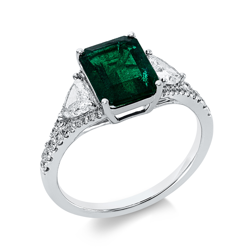 Ring mit Smaragd  aus 750/-18 Karat Weißgold mit 19 Diamanten 0