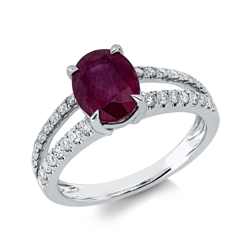 Ring mit Rubin  aus 750/-18 Karat Weißgold mit 32 Diamanten 0