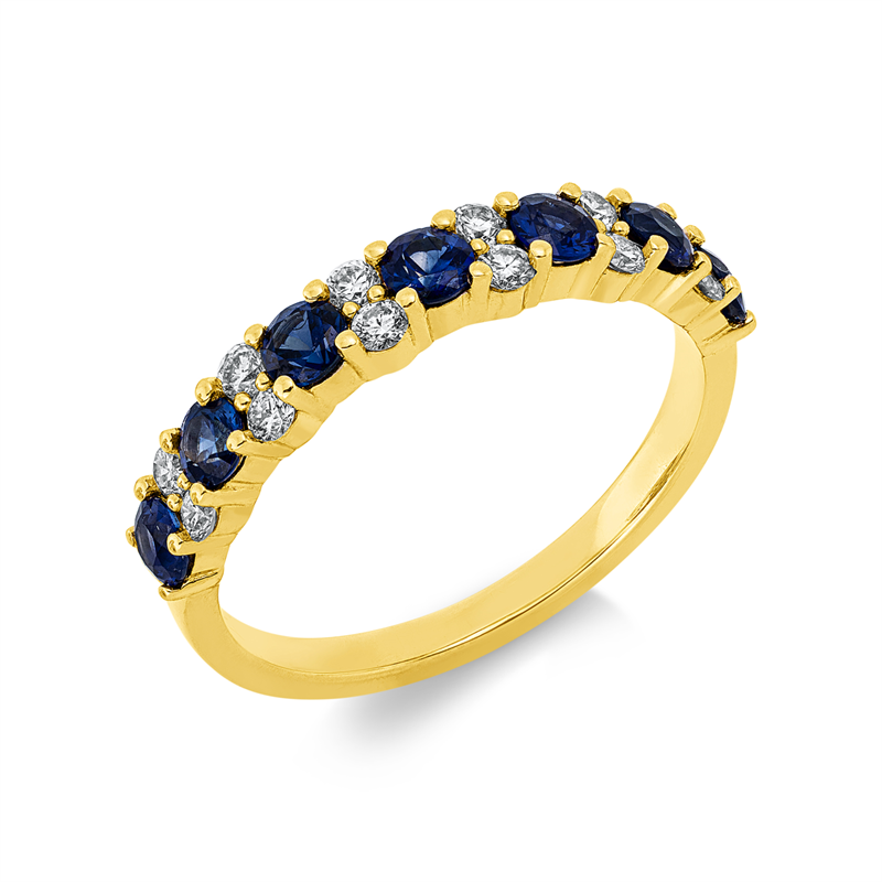 Ring mit Saphir  aus 750/-18 Karat Gelbgold mit 12 Diamanten 0