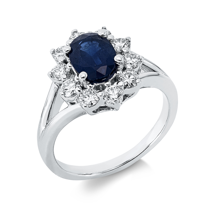 Ring mit Saphir  aus 750/-18 Karat Weißgold mit 10 Diamanten 0