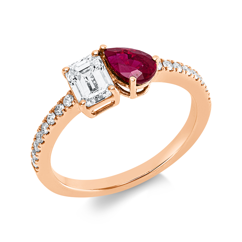 Ring mit Rubin  aus 750/-18 Karat Rotgold mit 17 Diamanten 0