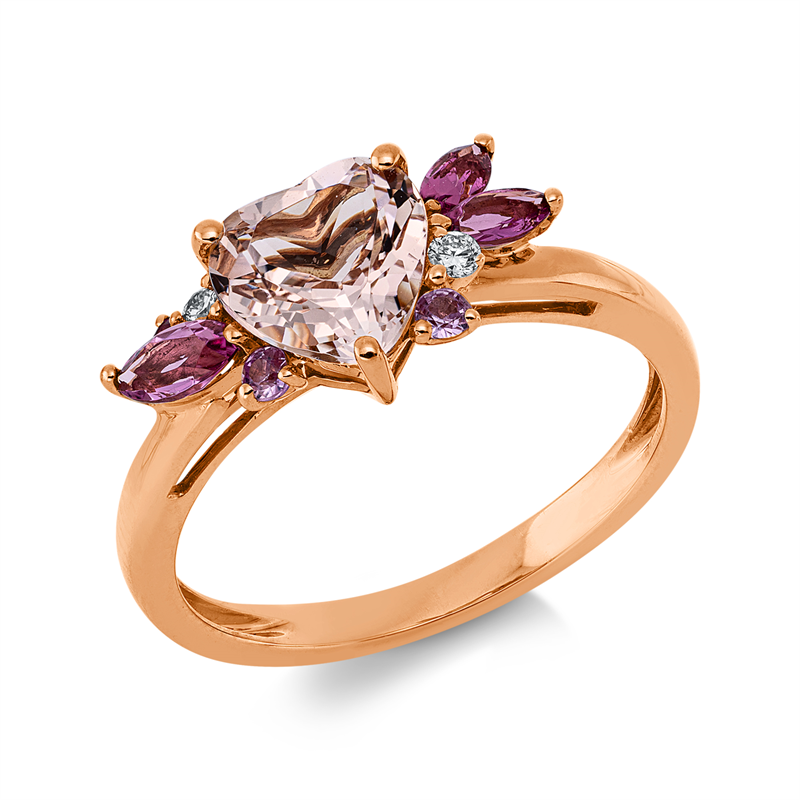 Ring mit Morganit  aus 750/-18 Karat Rotgold mit 2 Diamanten 0