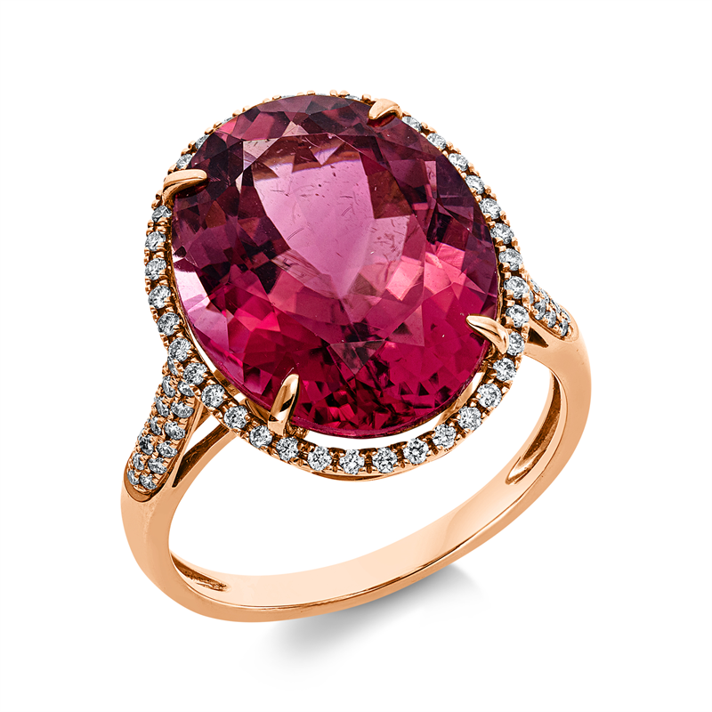 Ring mit Turmalin  aus 750/-18 Karat Rotgold mit 76 Diamanten 0