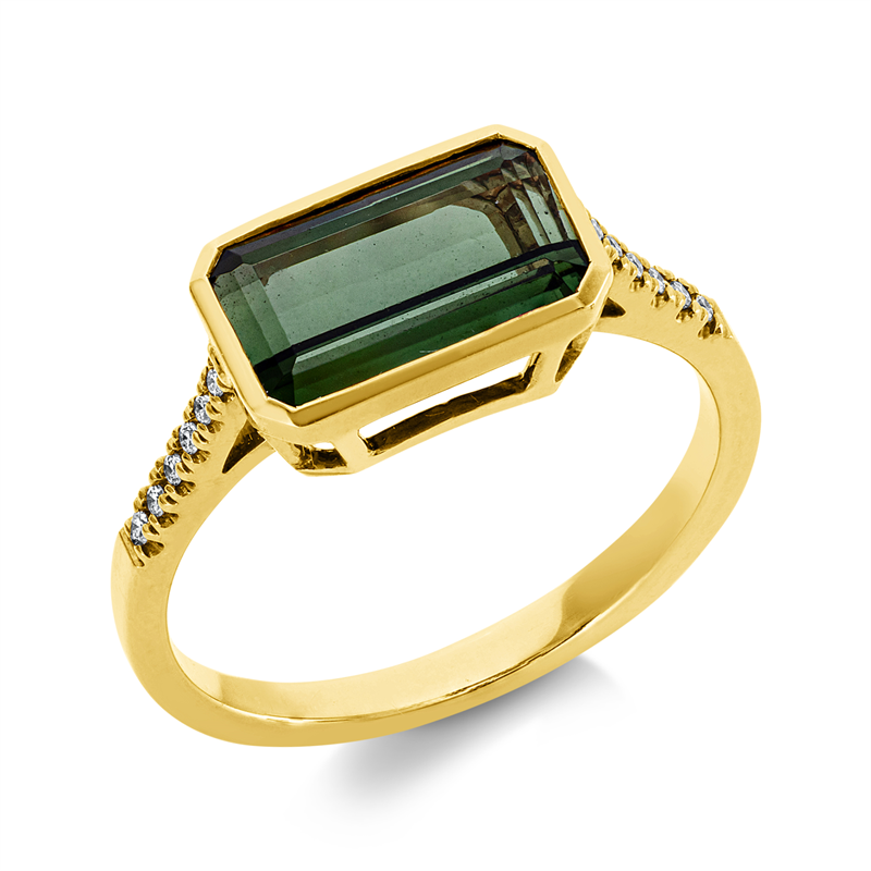 Ring mit Turmalin  aus 750/-18 Karat Gelbgold mit 12 Diamanten 0
