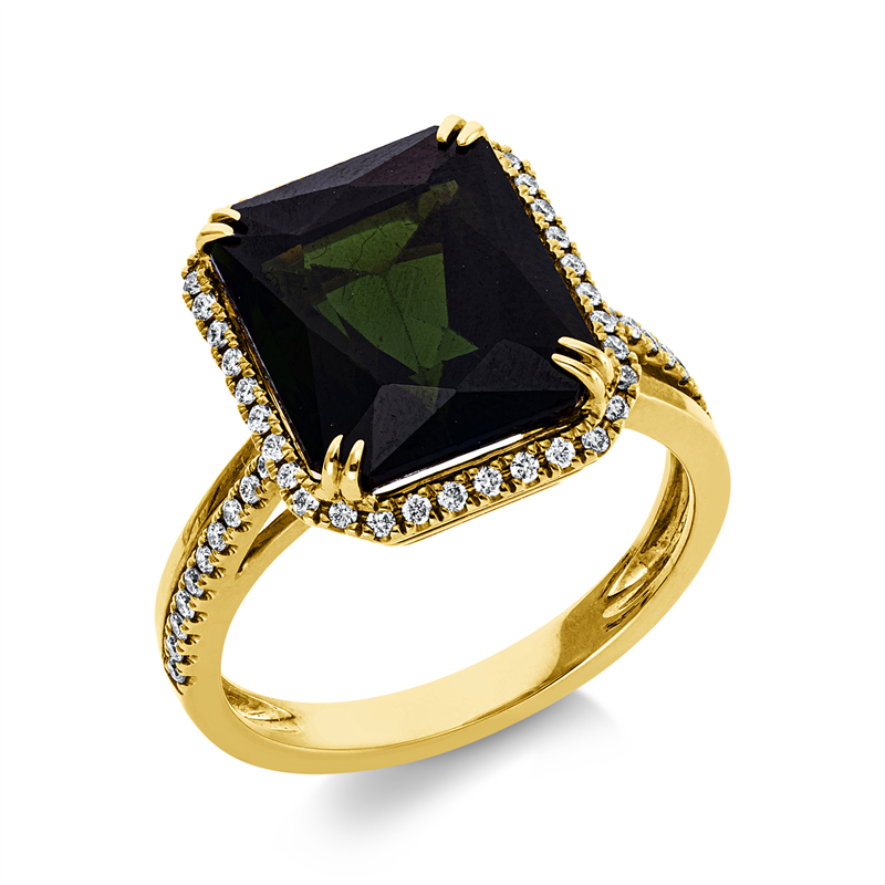 Ring mit Turmalin  aus 750/-18 Karat Gelbgold mit 56 Diamanten 0