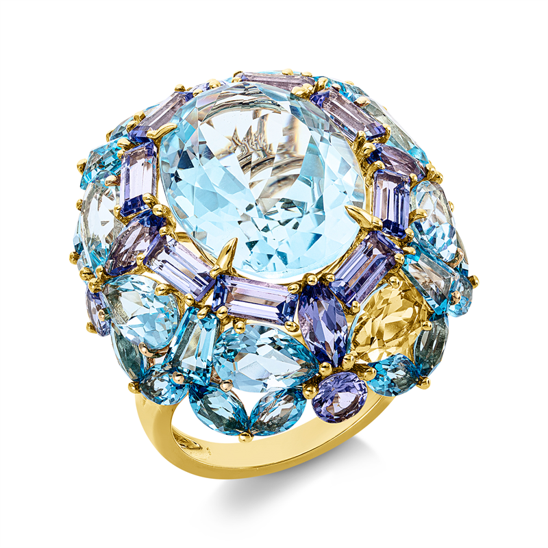 Ring mit Aquamarin  aus 750/-18 Karat Gelbgold  