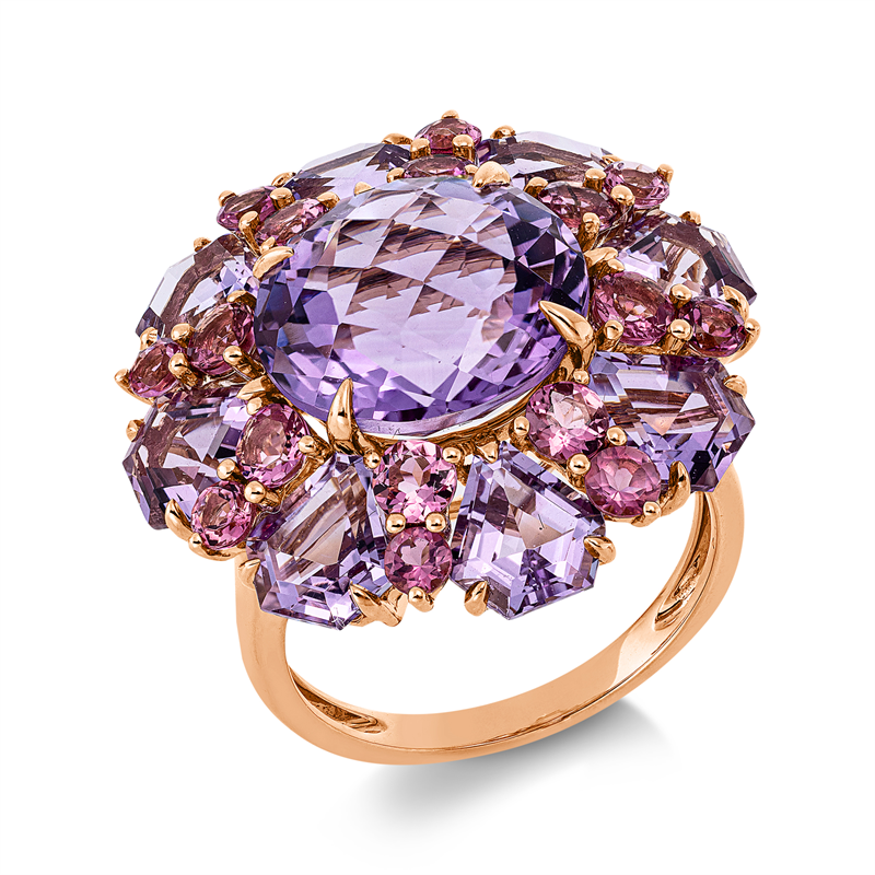 Ring mit Amethyst  aus 750/-18 Karat Rotgold  
