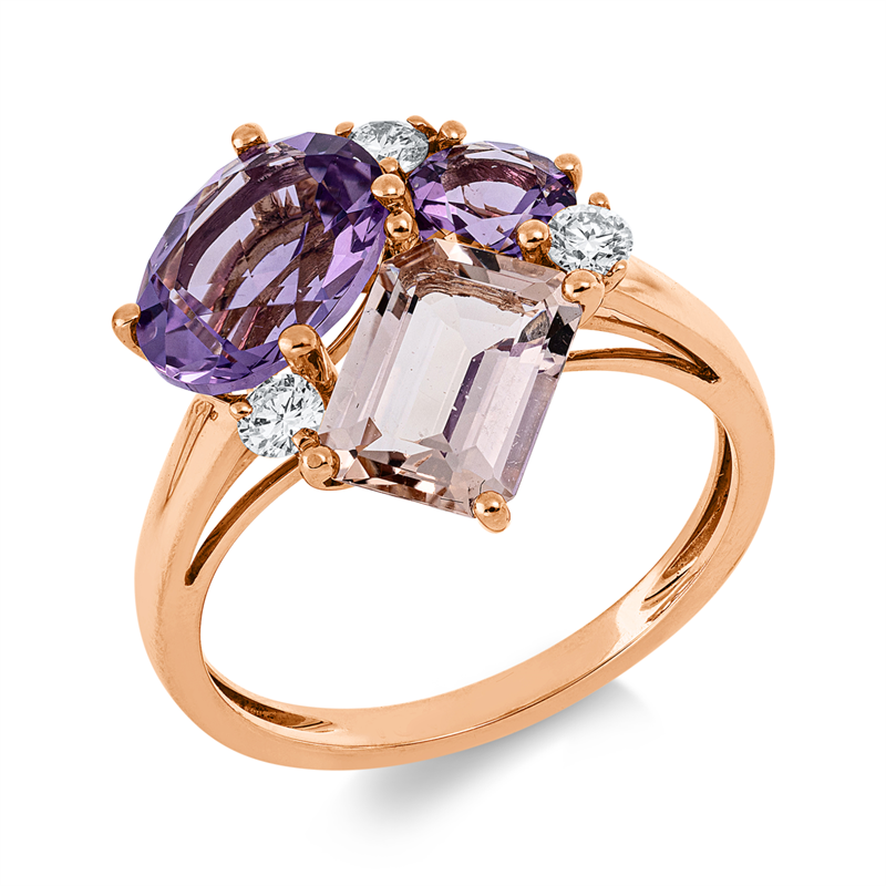 Ring mit Morganit  aus 750/-18 Karat Rotgold mit 3 Diamanten 0