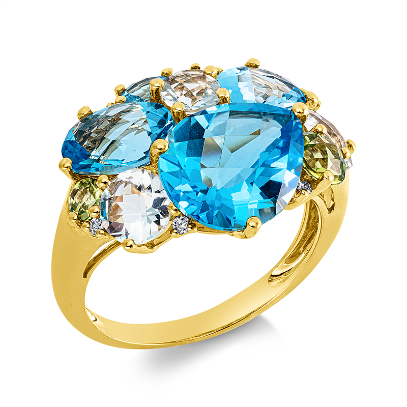 Ring mit Peridot  aus 750/-18 Karat Gelbgold mit 6 Diamanten 0