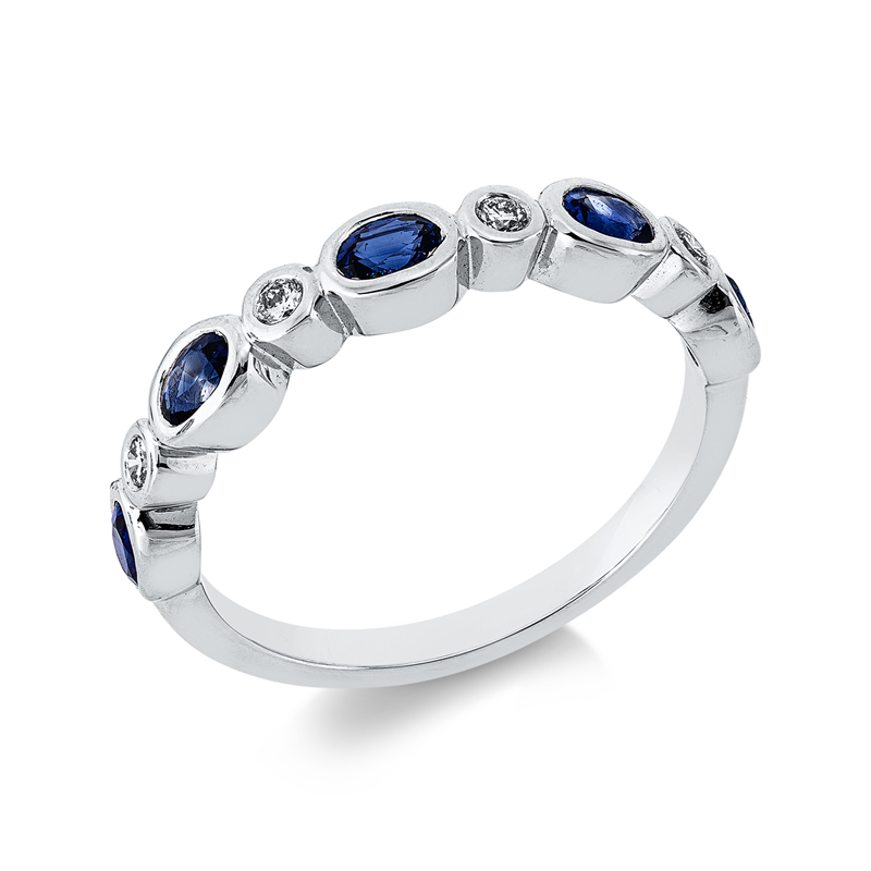 Ring mit Saphir  aus 750/-18 Karat Weißgold mit 4 Diamanten 0
