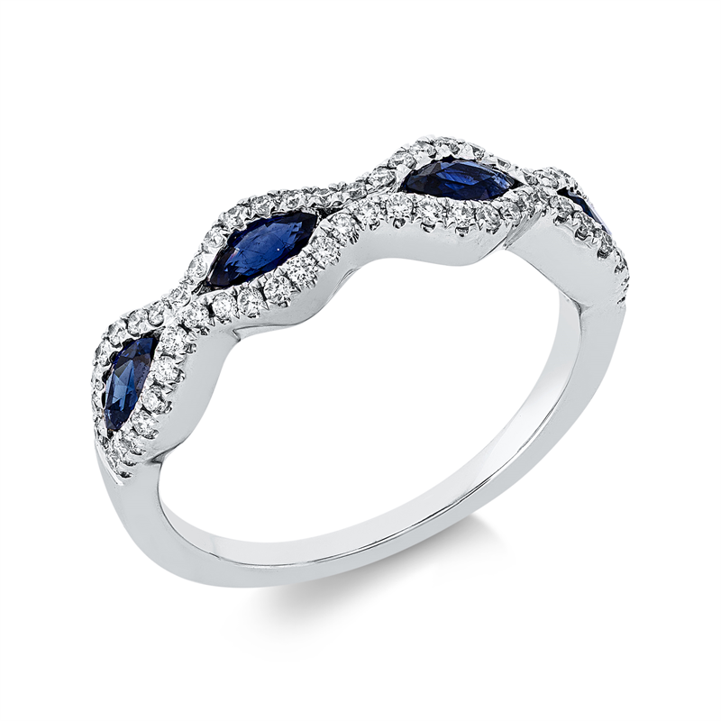 Ring mit Saphir  aus 750/-18 Karat Weißgold mit 58 Diamanten 0