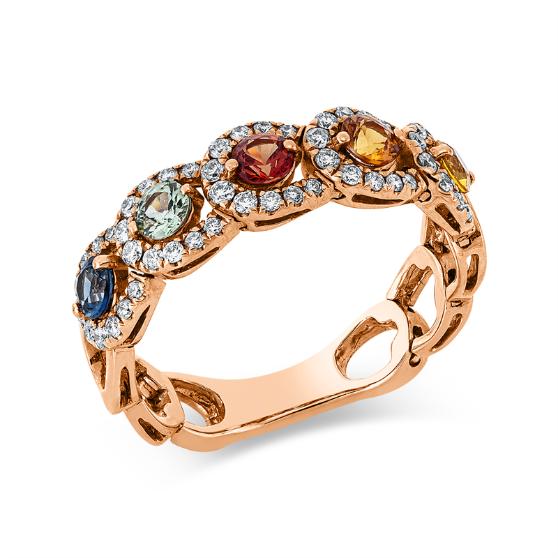 Ring mit Saphir  aus 750/-18 Karat Rotgold mit 50 Diamanten 0
