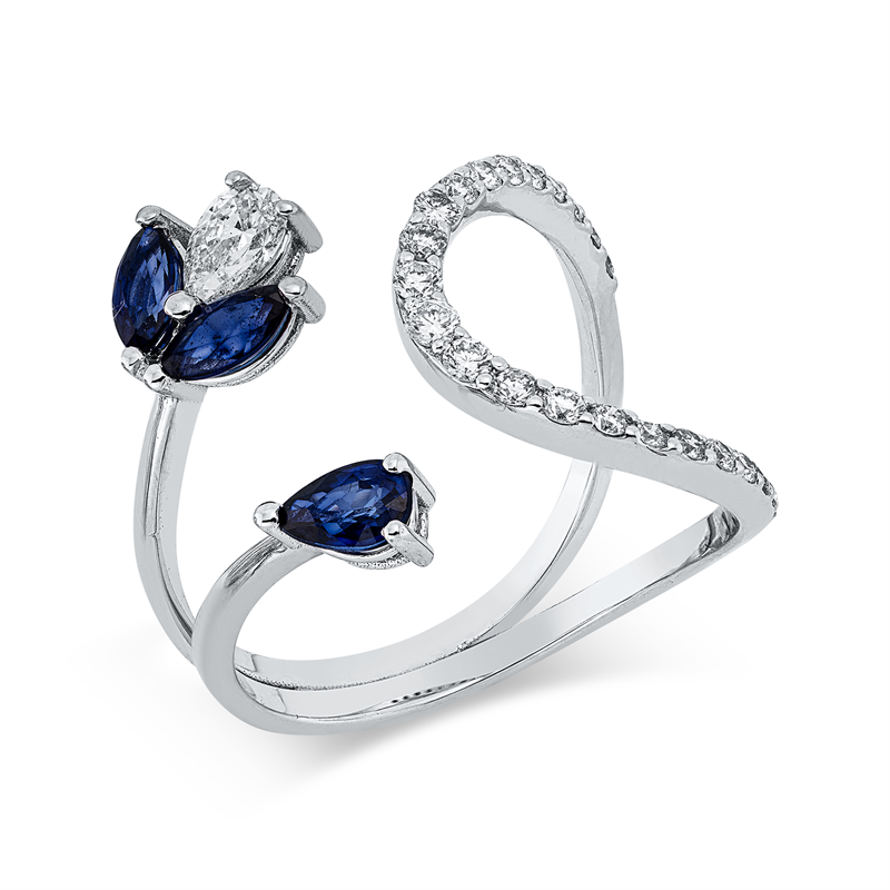 Ring mit Saphir  aus 750/-18 Karat Weißgold mit 24 Diamanten 0