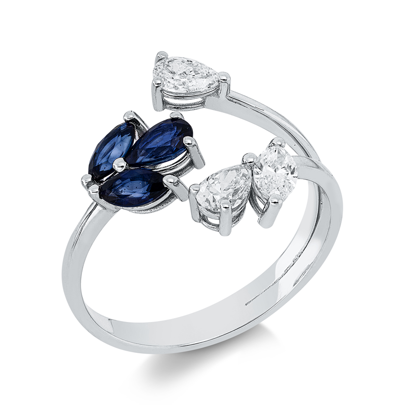 Ring mit Saphir  aus 750/-18 Karat Weißgold mit 3 Diamanten 0