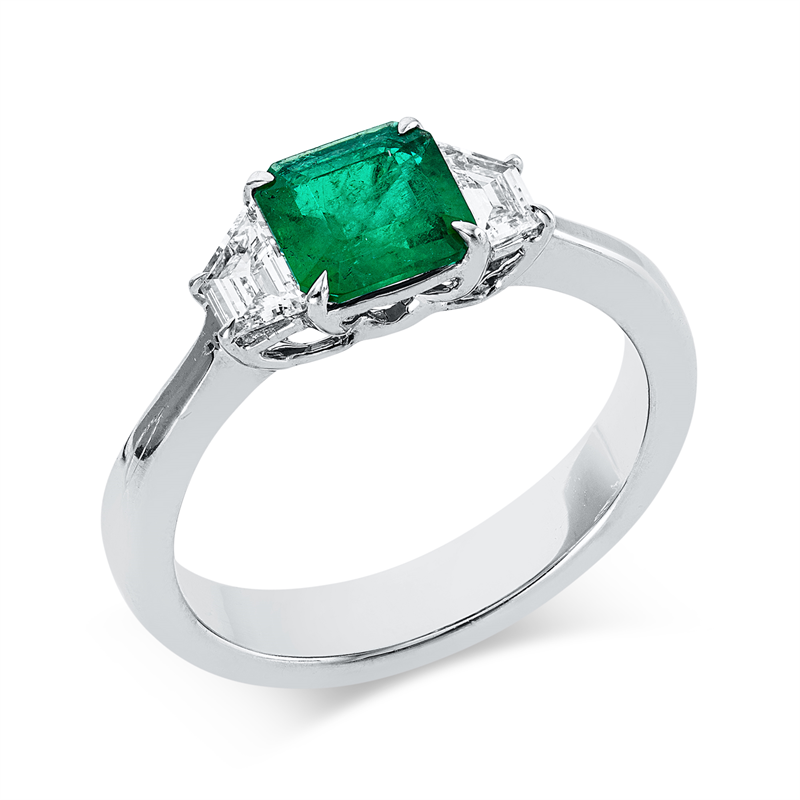 Ring mit Smaragd  aus 750/-18 Karat Weißgold mit 2 Diamanten 0