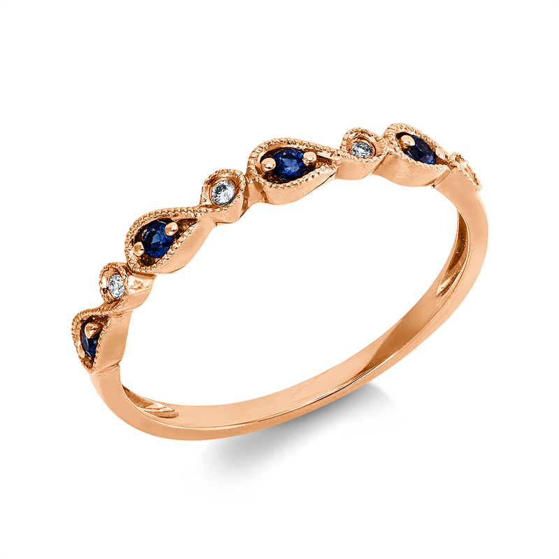 Ring mit Saphir  aus 750/-18 Karat Rotgold mit 4 Diamanten 0