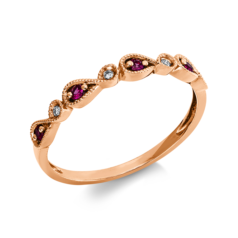 Ring mit Rubin  aus 750/-18 Karat Rotgold mit 4 Diamanten 0