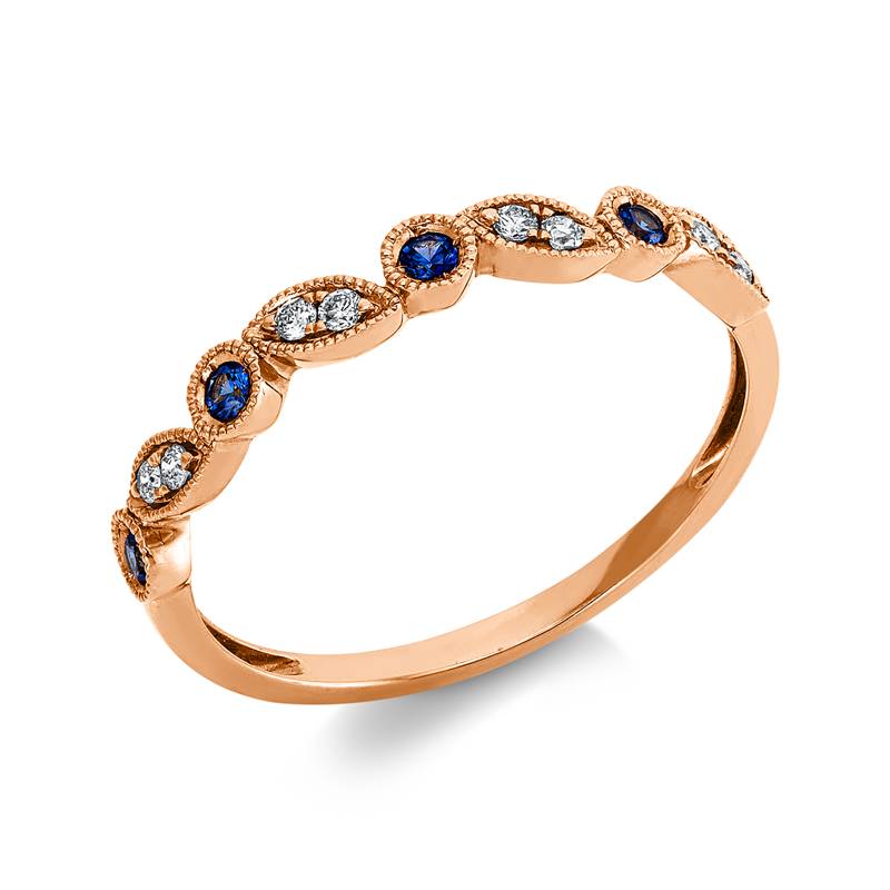 Ring mit Saphir  aus 750/-18 Karat Rotgold mit 8 Diamanten 0