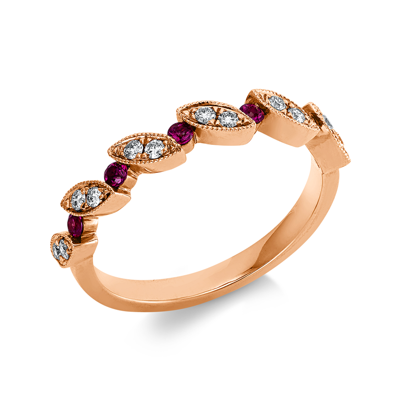 Ring mit Rubin  aus 750/-18 Karat Rotgold mit 12 Diamanten 0