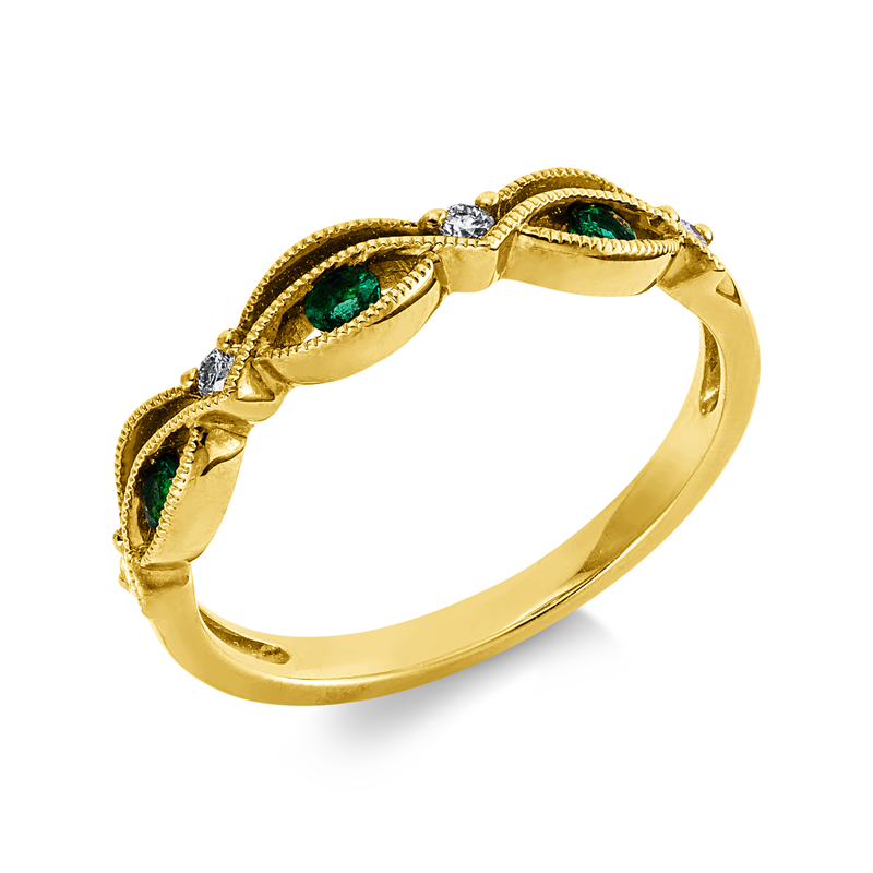 Ring mit Smaragd  aus 750/-18 Karat Gelbgold mit 4 Diamanten 0