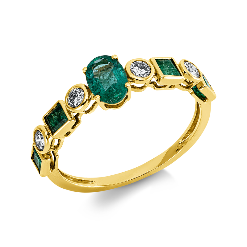 Ring mit Smaragd  aus 750/-18 Karat Gelbgold mit 4 Diamanten 0