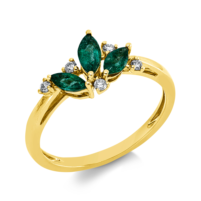 Ring mit Smaragd  aus 750/-18 Karat Gelbgold mit 5 Diamanten 0