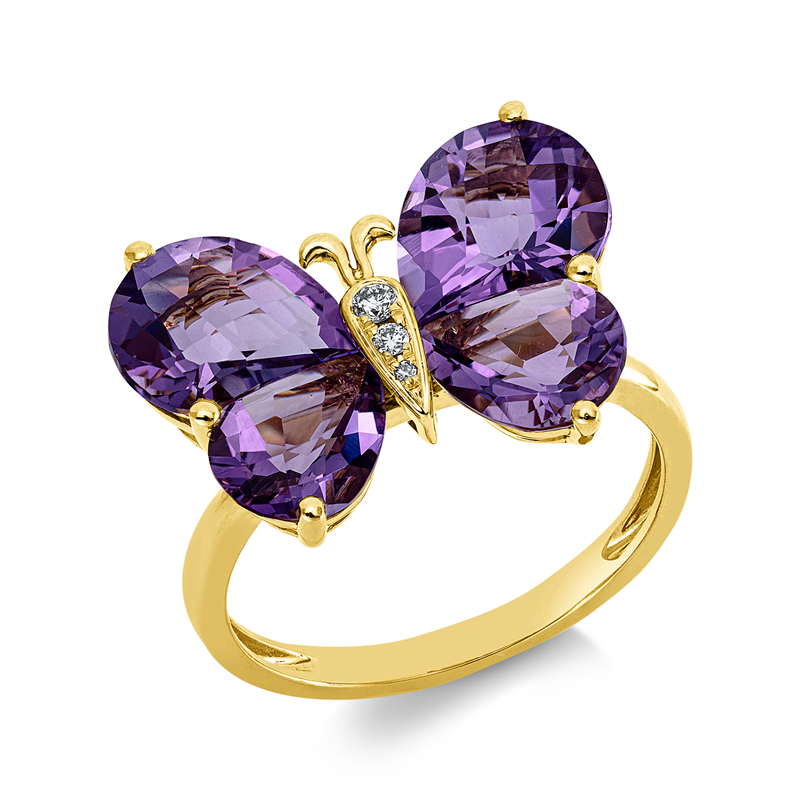 Ring mit Amethyst  aus 750/-18 Karat Gelbgold mit 3 Diamanten 0