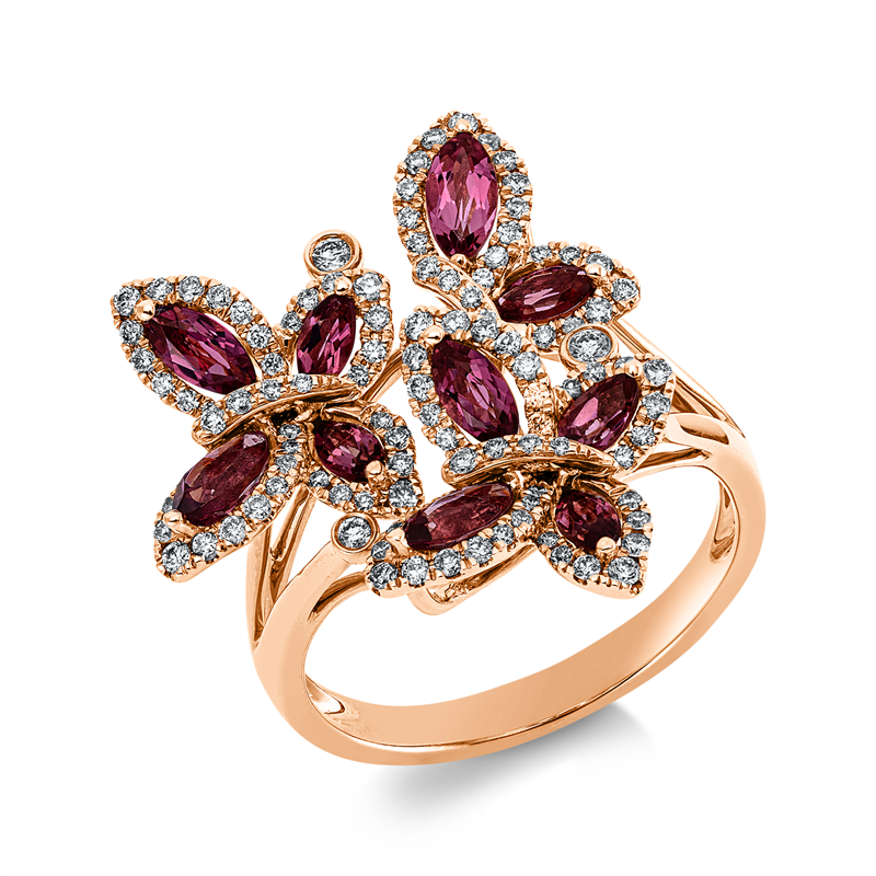 Ring mit Turmalin  aus 750/-18 Karat Rotgold mit 112 Diamanten 0
