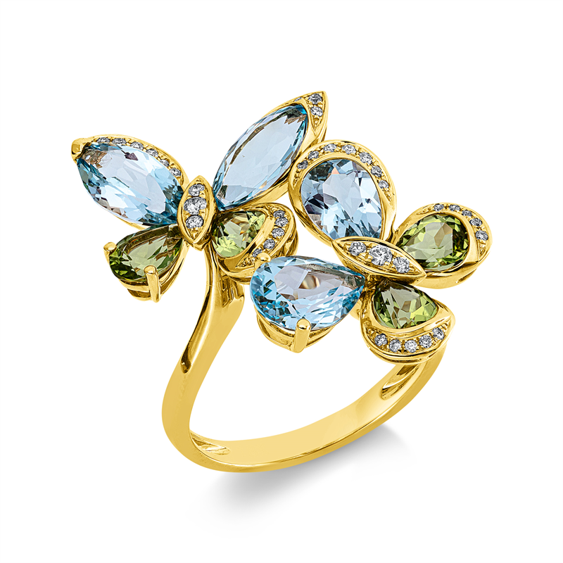 Ring mit Peridot  aus 750/-18 Karat Gelbgold mit 38 Diamanten 0