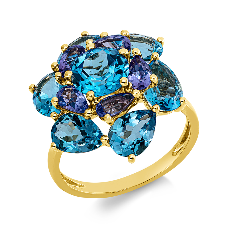 Ring mit Tansanit  aus 750/-18 Karat Gelbgold  