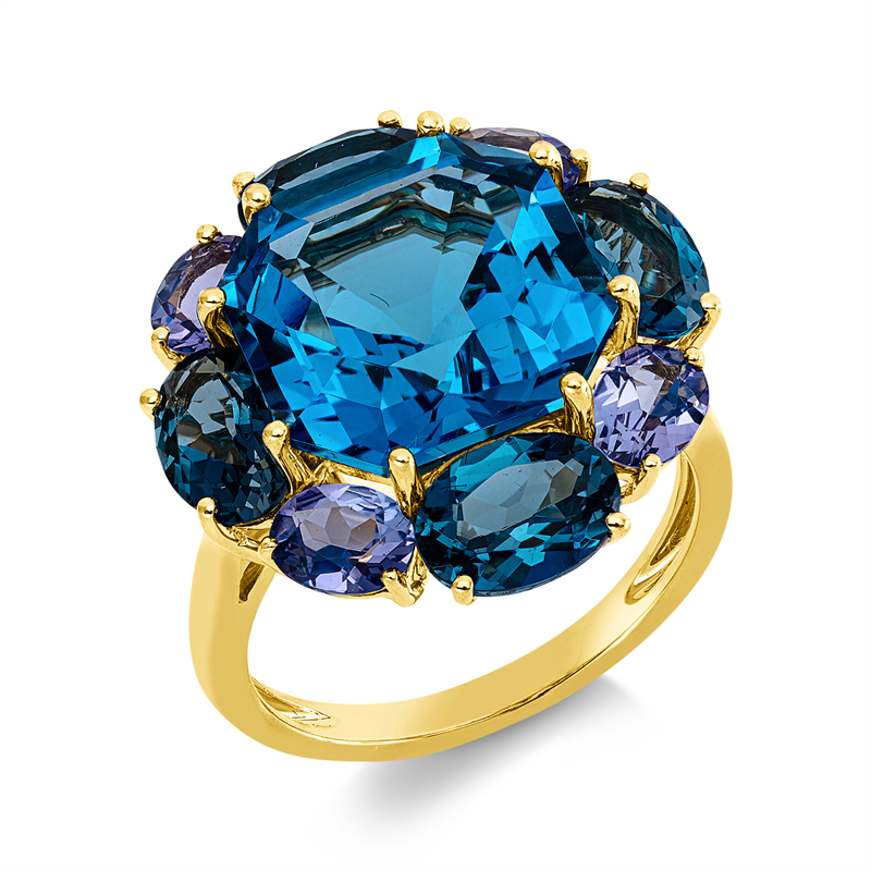 Ring mit Tansanit  aus 750/-18 Karat Gelbgold  