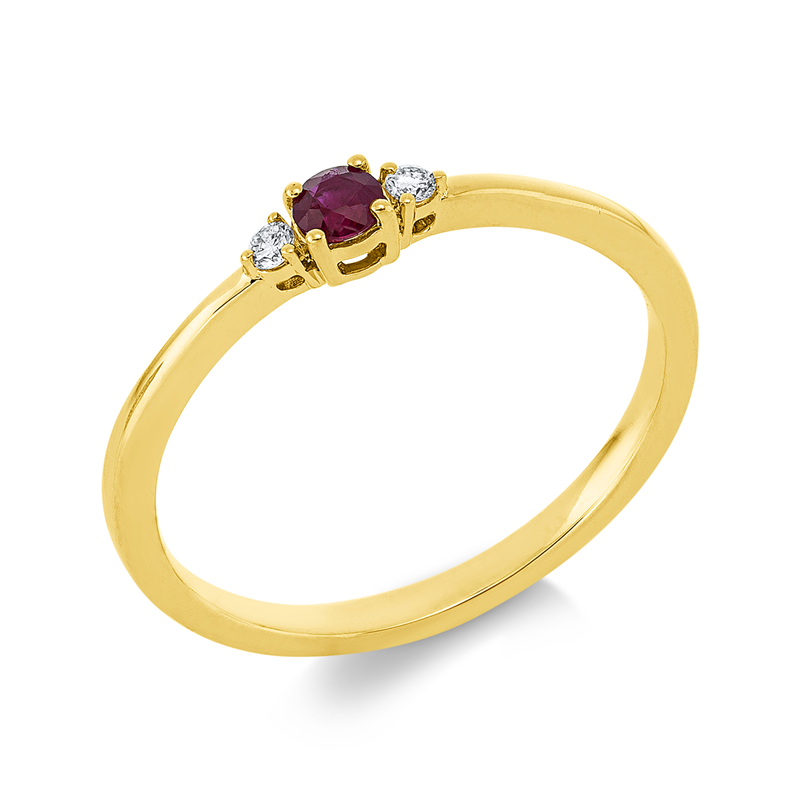 Ring mit Rubin  aus 750/-18 Karat Gelbgold mit 2 Diamanten 0