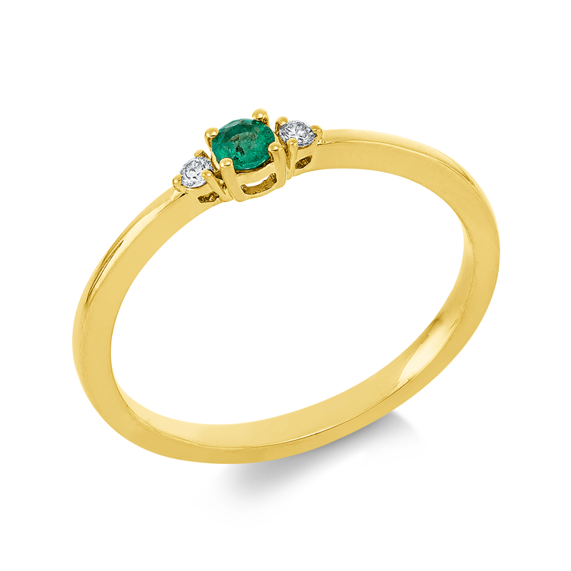 Ring mit Smaragd  aus 750/-18 Karat Gelbgold mit 2 Diamanten 0