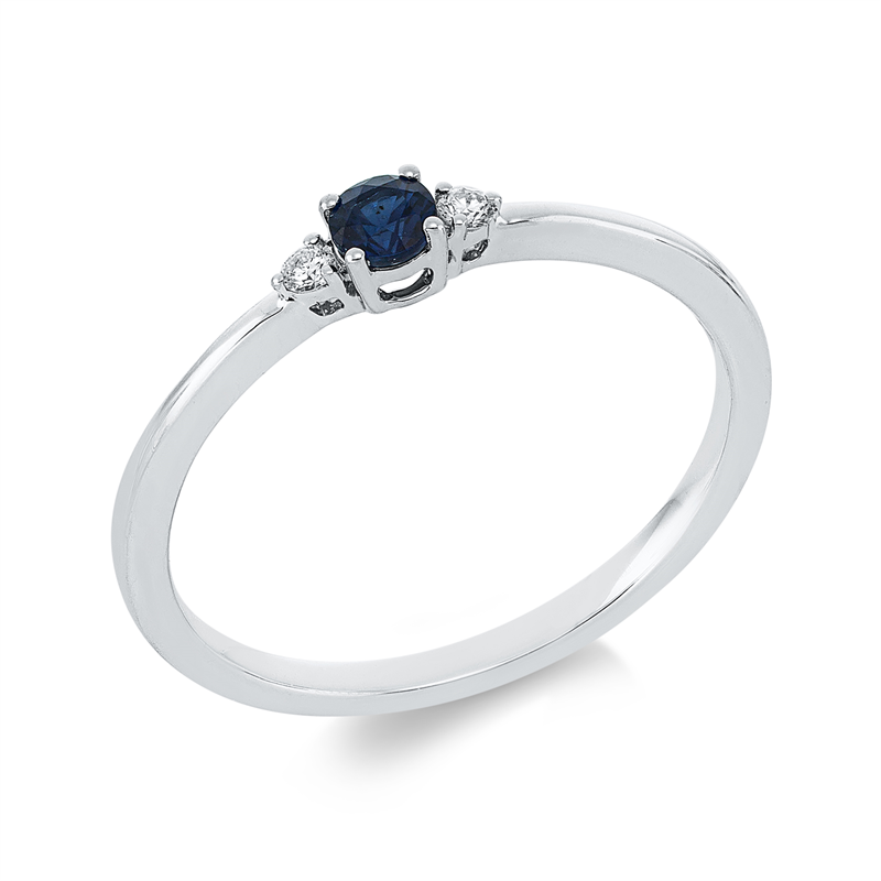Ring mit Saphir  aus 750/-18 Karat Weißgold mit 2 Diamanten 0