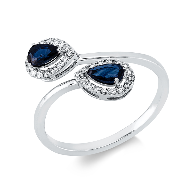Ring mit Saphir  aus 750/-18 Karat Weißgold mit 32 Diamanten 0