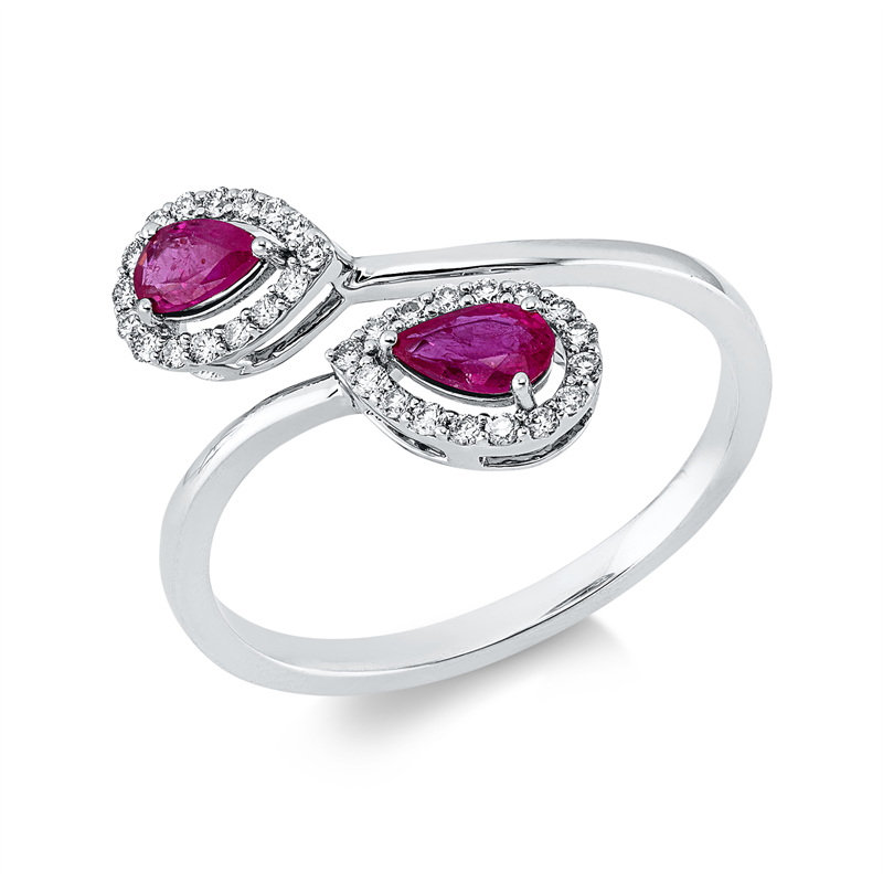 Ring mit Rubin  aus 750/-18 Karat Weißgold mit 32 Diamanten 0