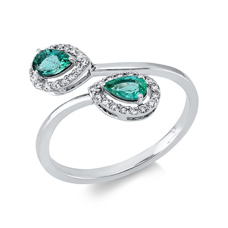 Ring mit Smaragd  aus 750/-18 Karat Weißgold mit 32 Diamanten 0
