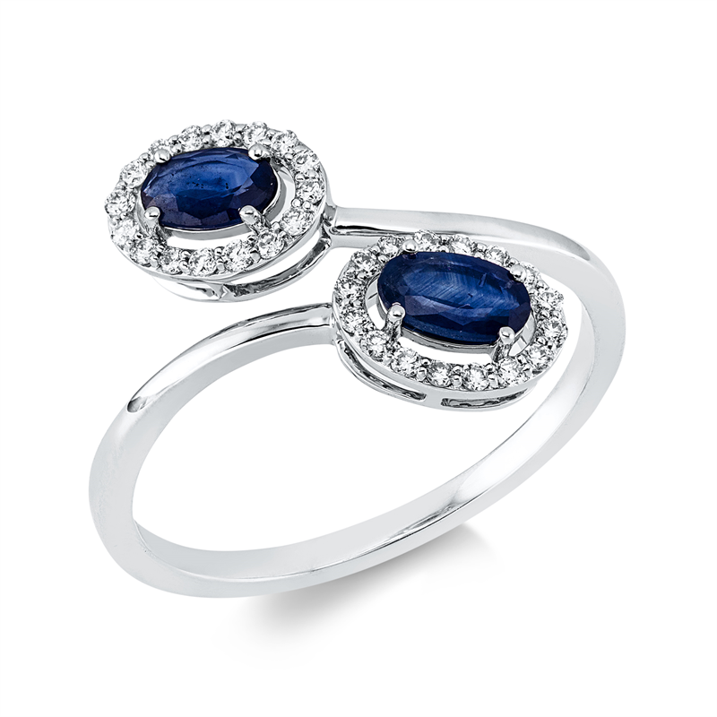 Ring mit Saphir  aus 750/-18 Karat Weißgold mit 32 Diamanten 0