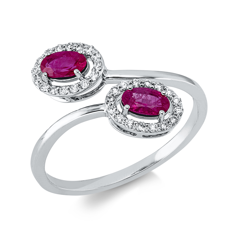 Ring mit Rubin  aus 750/-18 Karat Weißgold mit 32 Diamanten 0