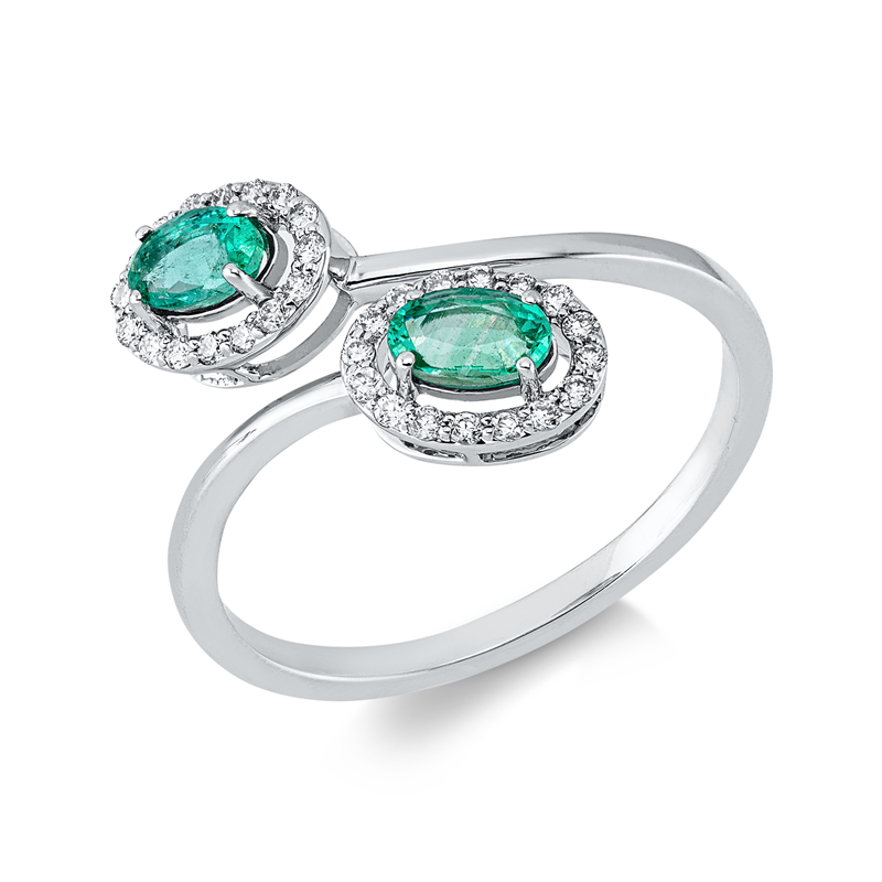 Ring mit Smaragd  aus 750/-18 Karat Weißgold mit 32 Diamanten 0