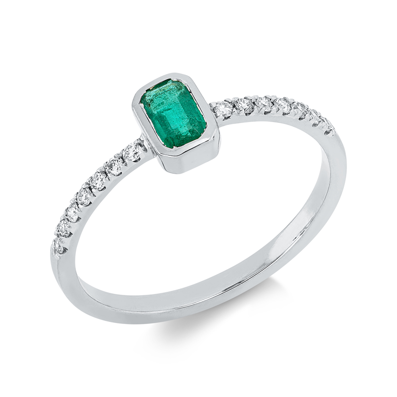 Ring mit Smaragd  aus 750/-18 Karat Weißgold mit 14 Diamanten 0