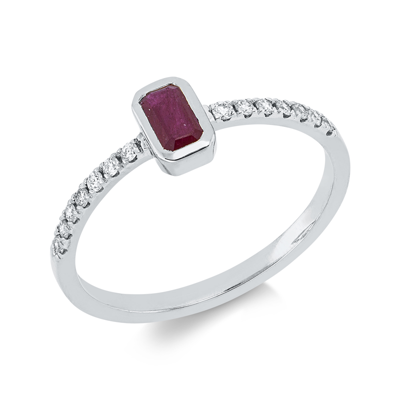 Ring mit Rubin  aus 750/-18 Karat Weißgold mit 14 Diamanten 0
