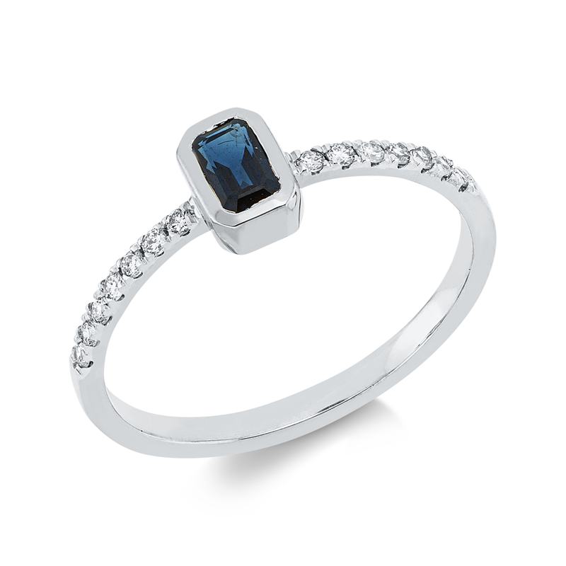 Ring mit Saphir  aus 750/-18 Karat Weißgold mit 14 Diamanten 0