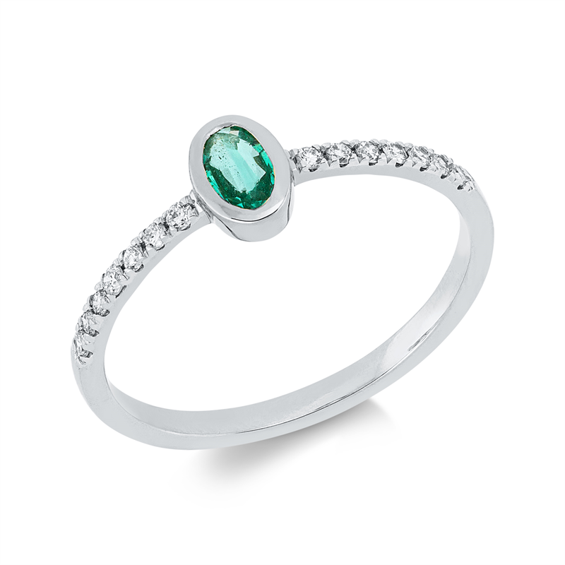 Ring mit Smaragd  aus 750/-18 Karat Weißgold mit 14 Diamanten 0