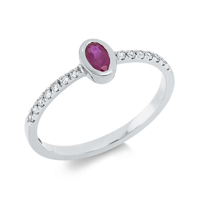 Ring mit Rubin  aus 750/-18 Karat Weißgold mit 14 Diamanten 0