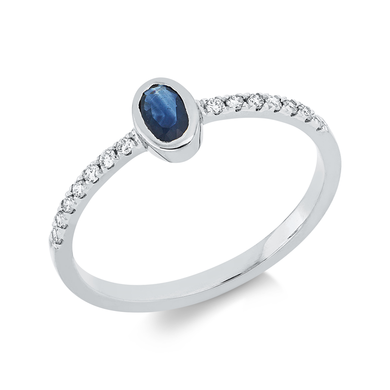 Ring mit Saphir  aus 750/-18 Karat Weißgold mit 14 Diamanten 0