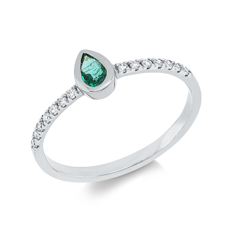 Ring mit Smaragd  aus 750/-18 Karat Weißgold mit 14 Diamanten 0
