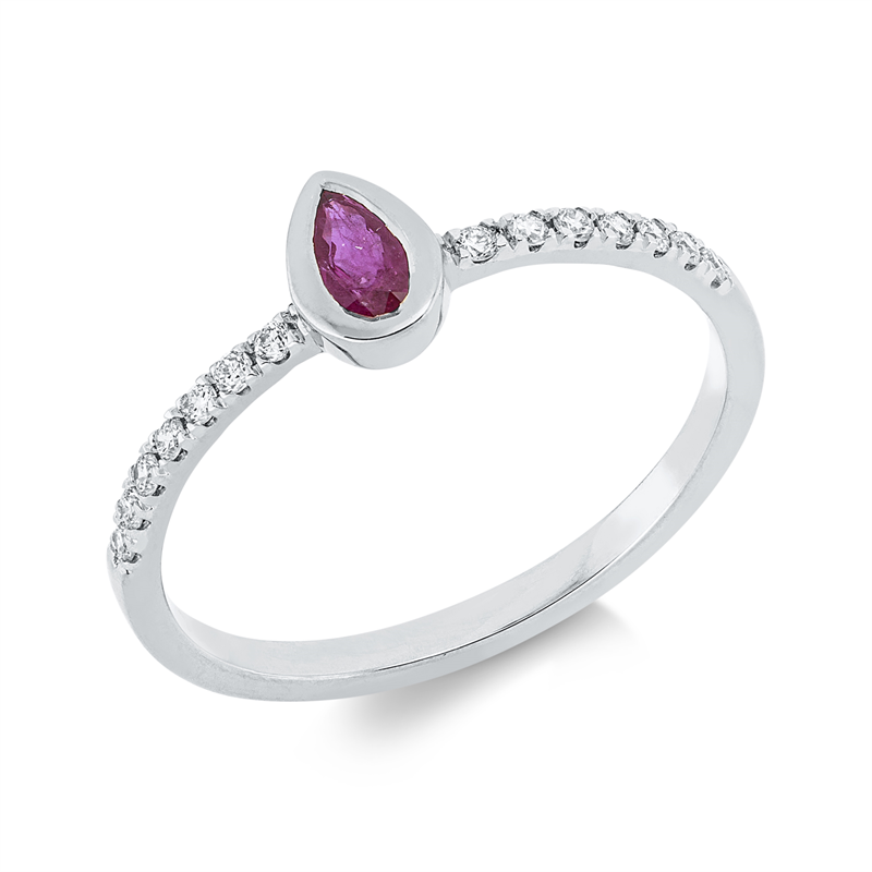 Ring mit Rubin  aus 750/-18 Karat Weißgold mit 14 Diamanten 0