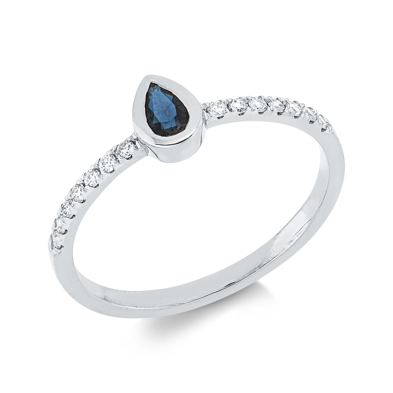 Ring mit Saphir  aus 750/-18 Karat Weißgold mit 14 Diamanten 0