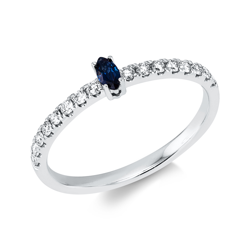 Ring mit Saphir  aus 750/-18 Karat Weißgold mit 16 Diamanten 0